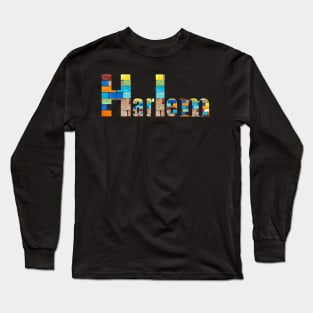 Harlem Texted Based | Colorful Abstract Brick Design Long Sleeve T-Shirt